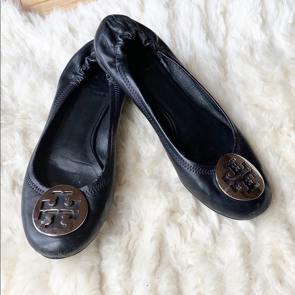 Tory Burch Shoes - TORY BURCH Reva flats size 7 black leather silver